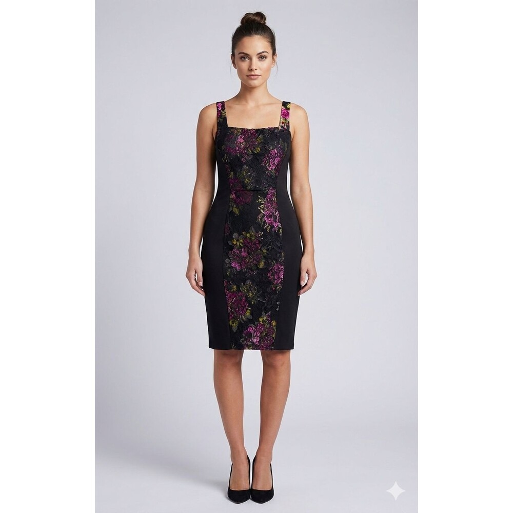 Vintage Betsey Johnson Black Silk Corset Floral Bodycon Dress Size 6